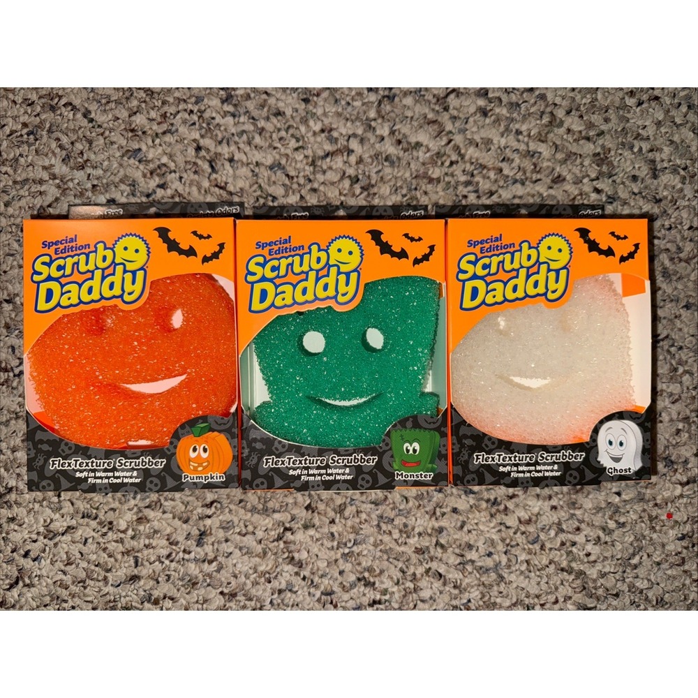 Scrub Daddy HALLOWEEN Scrubbers 3 Ct‎ Special Edition Ghost Pumpkin Frankenstein